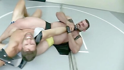 Biker wrestles with muscular friend for the first time in her life