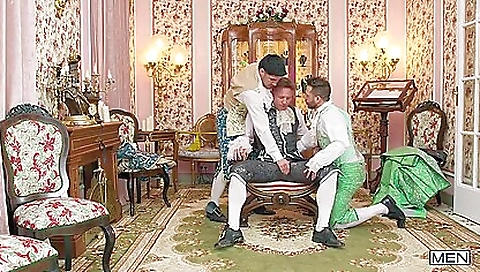 Busty brunette takes two men's cumshots in her mouth and ass