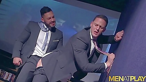 Brunette teen in red dress fucks a bearded old dude