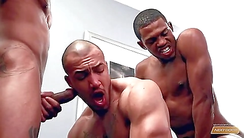 Busty black and black brunette 18+ interracial threesome