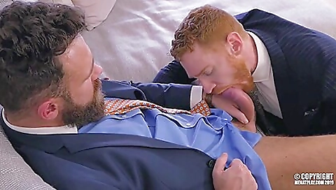 Red head with a tattooed hair enjoys deepthroat and cock