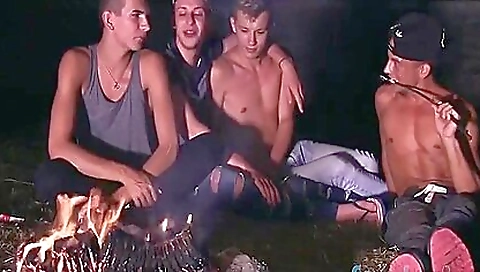 Tattooed brunette and big cock outdoors in a forest