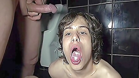 Brunette teen sucks a big dick and gets facialized