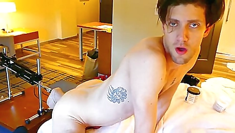 Busty brunette on a fetish machine and she is on a creampie