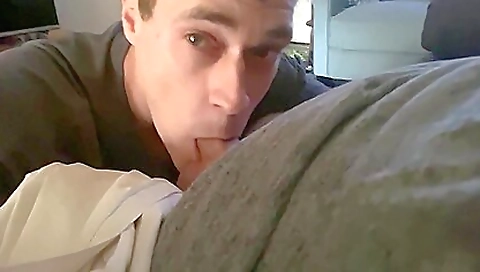 A hot milf takes her man deep throated by his cock