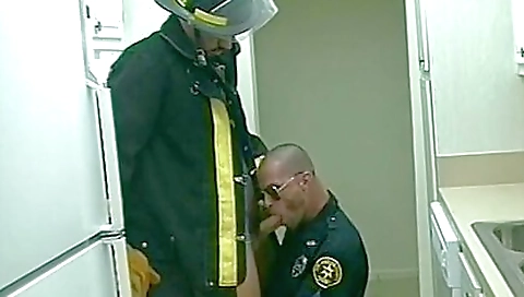 Uniform firefighter and a lady with a nice ass on camera
